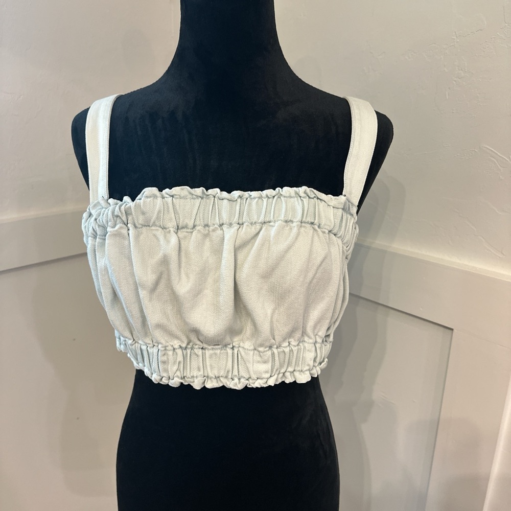 White Ruched Smocked‎ Tank Top
